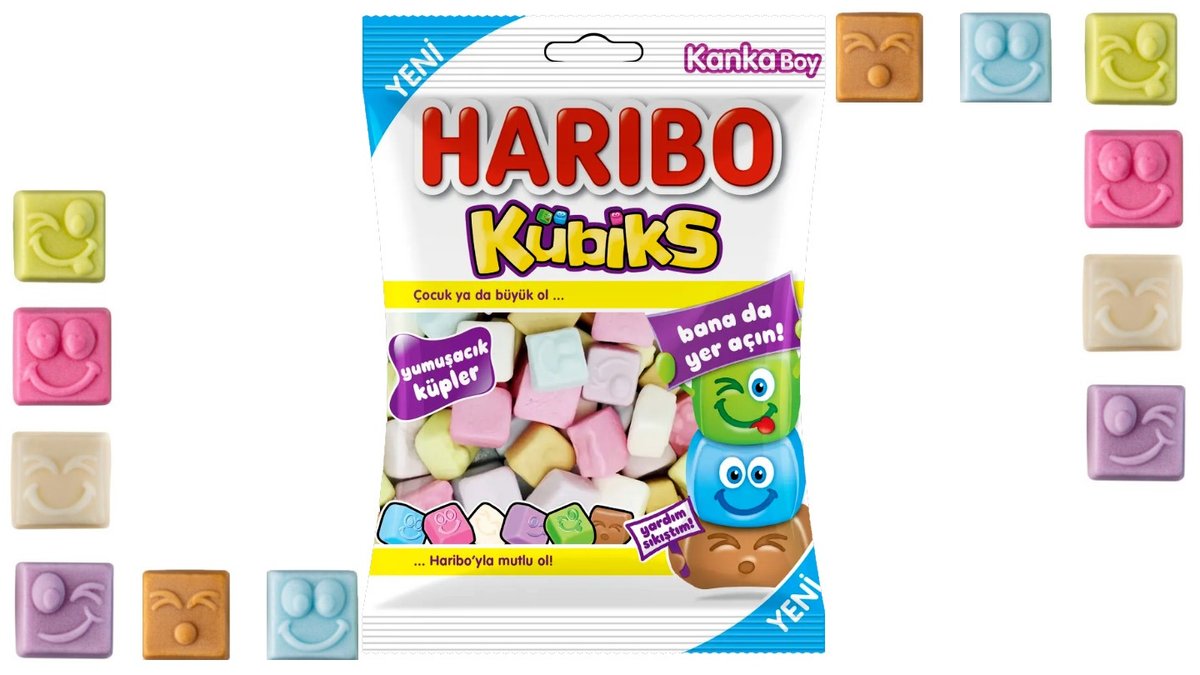 Soft gummy cubes with faces - HARIBO KUBIKS