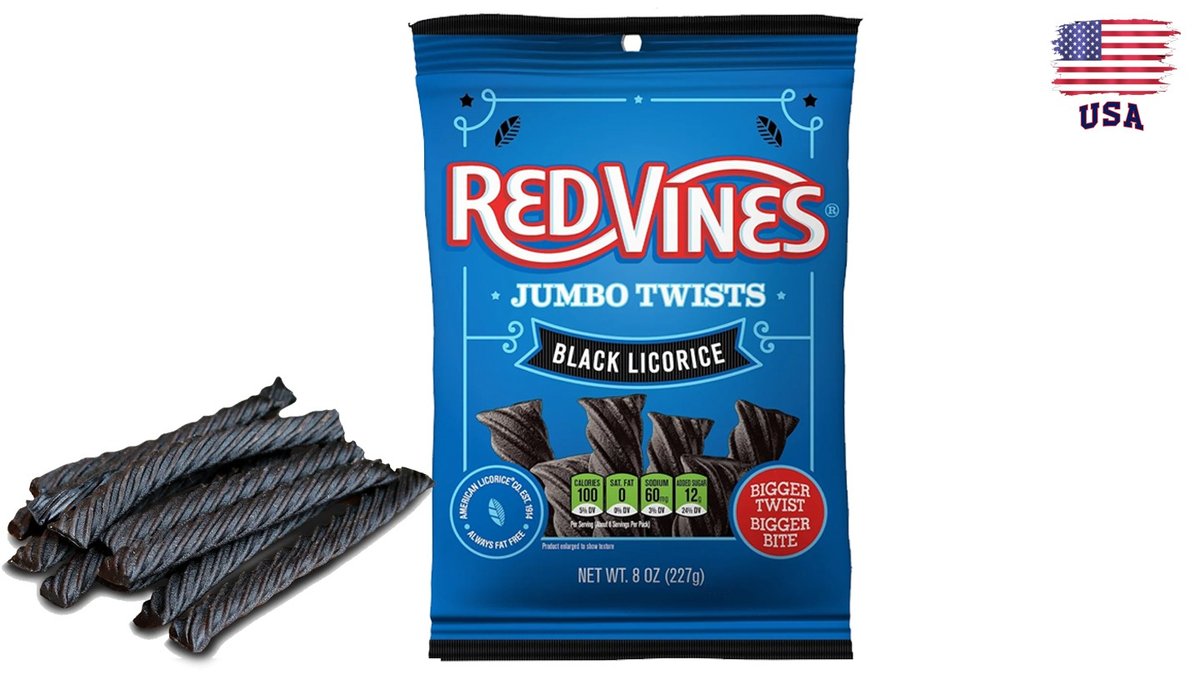 ליקריץ מסולסל ג'מבו טוויסט - RED VINES JUMBO BLACK LICORICE