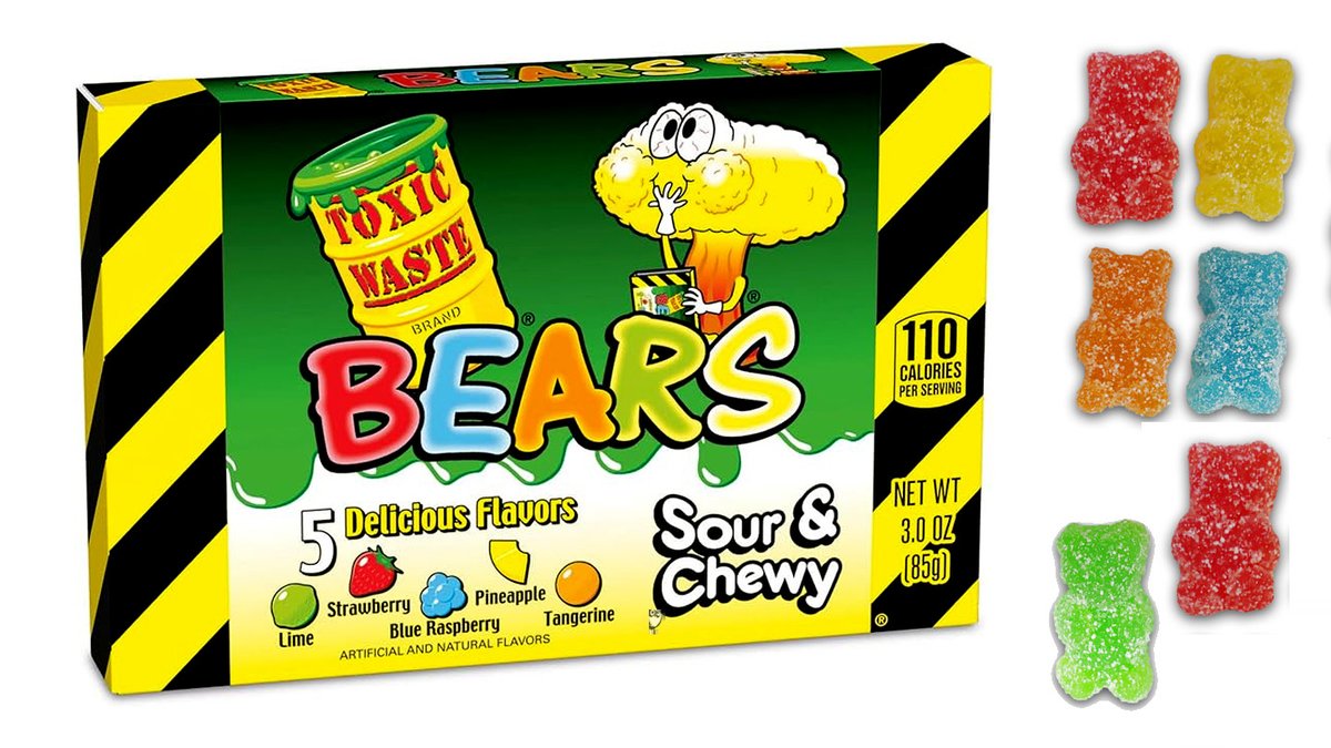 דובוני גומי חמוצים בטעמי פירות בקופסה TOXIC WASTE Sour & Chewy Bears