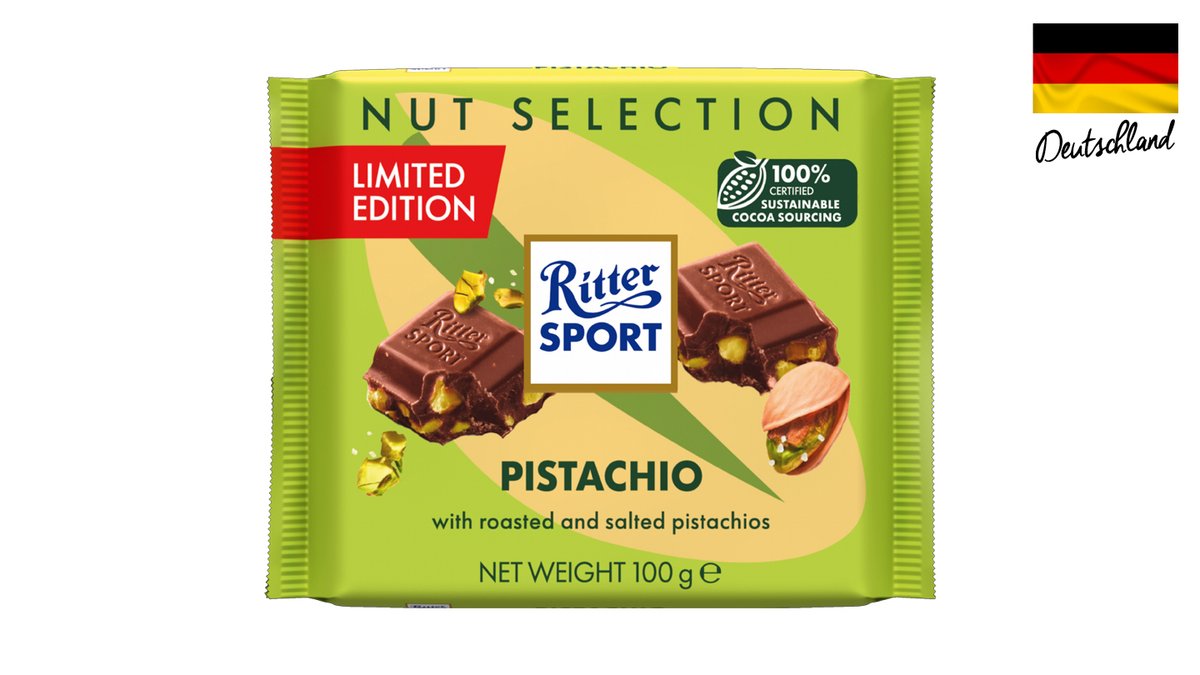 Ritter Sport Milk Chocolate with Salted Pistachio Pieces - RITTER SPORT PISTACHIO