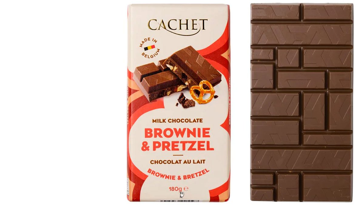 טבלת שוקולד חלב עם מילוי בטעם בראוניז ושברי בייגלה CACHET Brownie & Pretzel