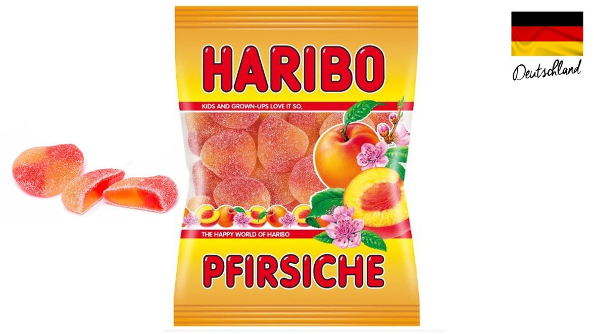 Peach-flavored candied heart gummy bear - HARIBO PFIRSICHE