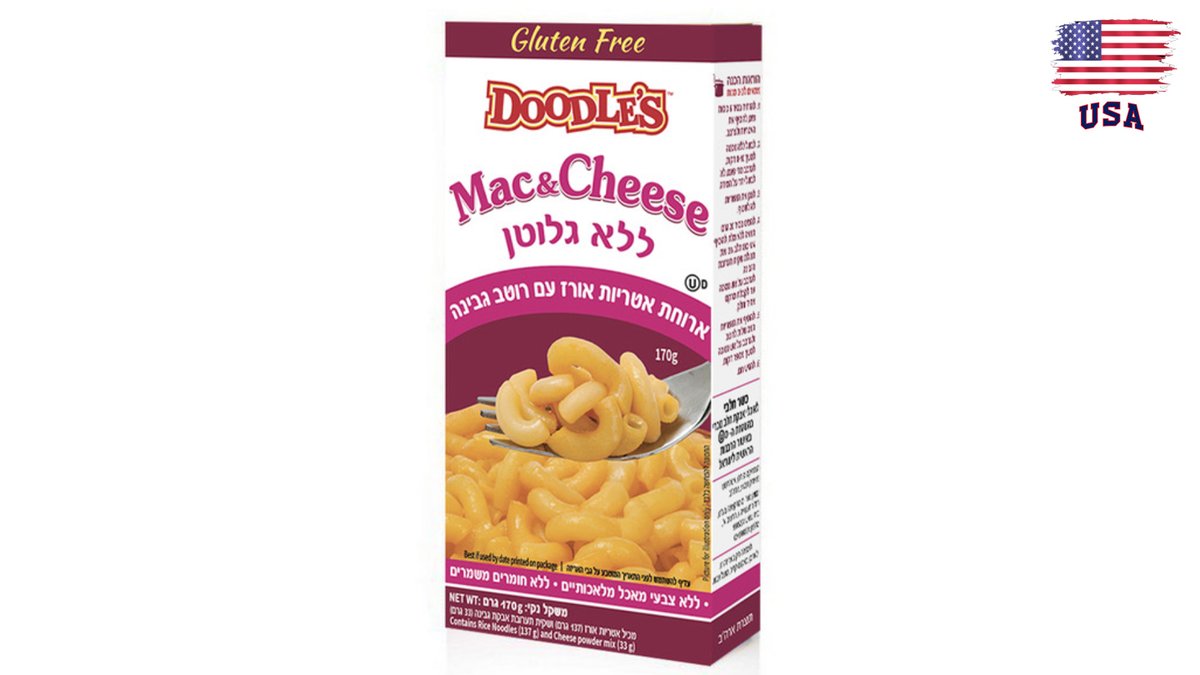 ארוחת אטריות אורז עם רוטב גבינה - ללא גלוטן - DOODLES MAC & CHEESE GLUTEN FREE