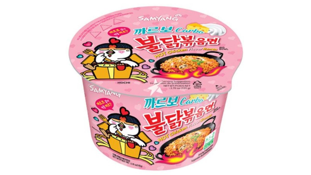Spicy Chicken Carbonara Ramen Noodles in a SAMYANG Bowl - Pink