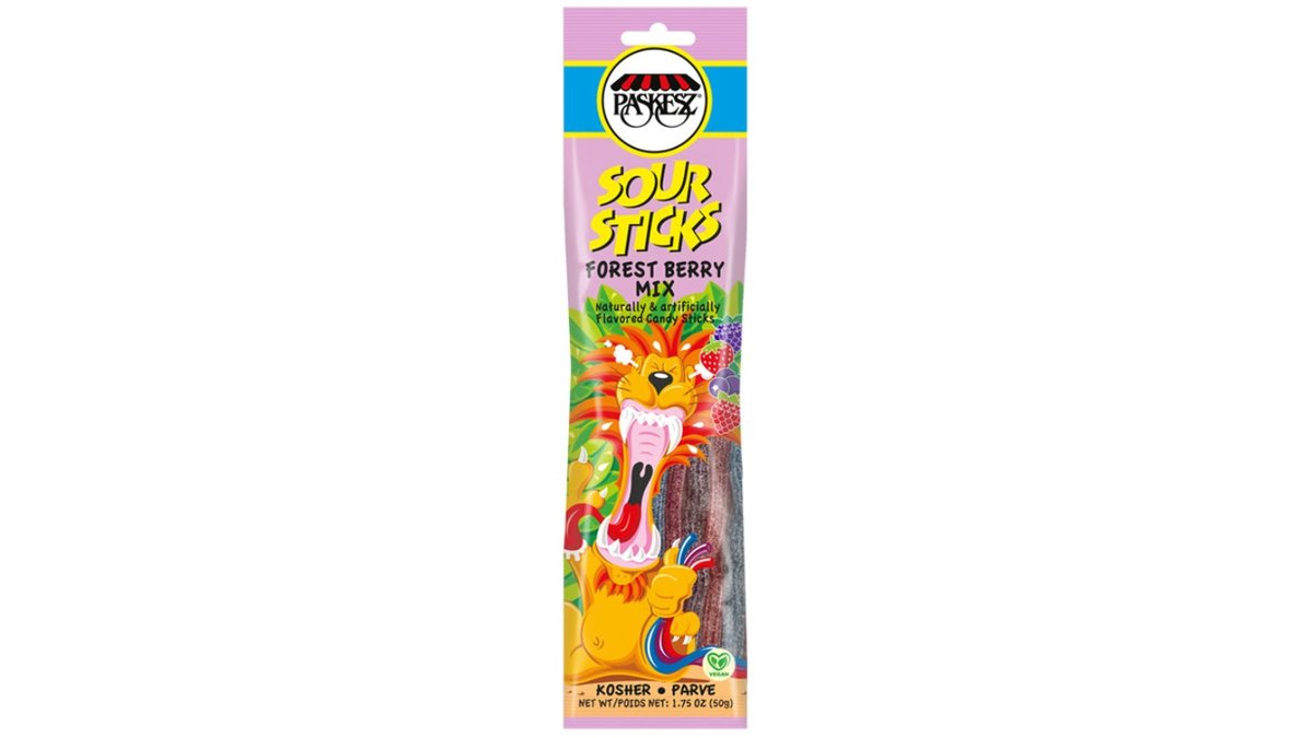 מקלות גומי חמוצים בטעם פירות יער - Paskesz Sour Sticks FOREST BERRY MIX