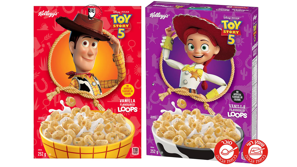 טבעות דגנים בטעם וניל עם סוכריות צבעוניות - Kellogg’s Disney Pixar Toy Story 5 Vanilla Loops