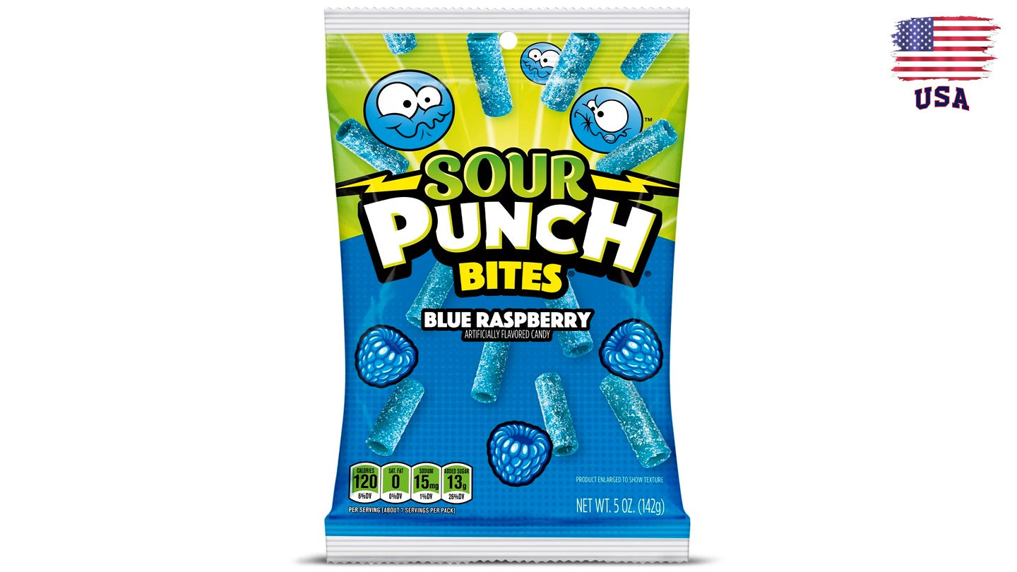 חתיכות גומי חמוצים בטעם פטל כחול - Sour Punch Bites Blue Raspberry