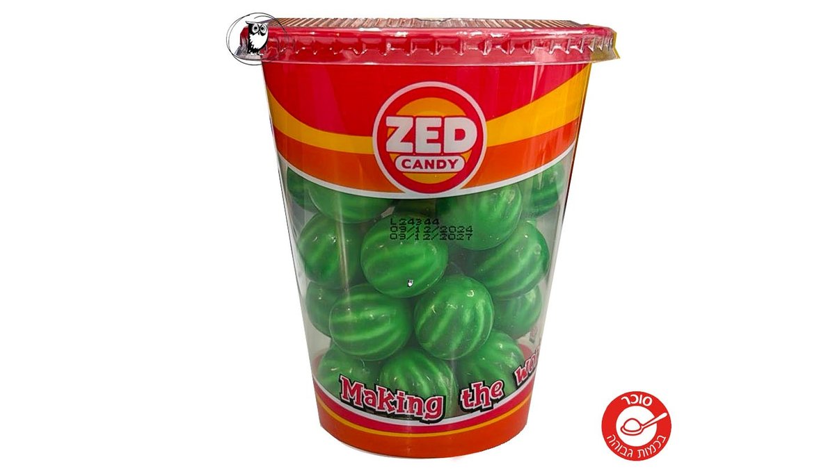 כוס פלסטיק מלאה במסטיק אבטיח - ZED Candy Watermelon Gum