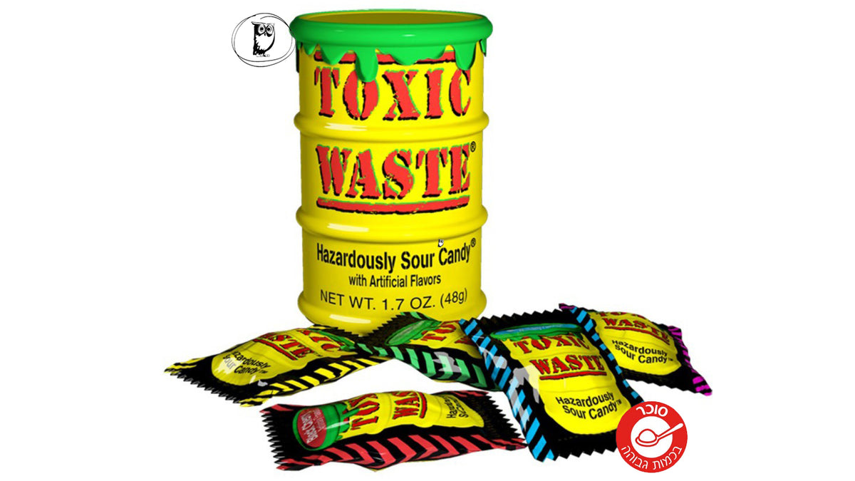 סוכריות חמוצות בחבית צהובה - TOXIC WASTE HAZARDOUSLY SOUR CANDY