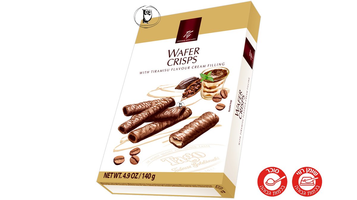 חטיף וופל פריך במילוי קרם בטעם טירמיסו - TAGO Wafer Crisps Tiramisu Cream