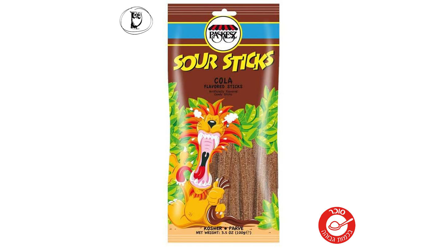 מקלות גומי חמוצים בטעם קולה - Paskesz Sour Sticks COLA