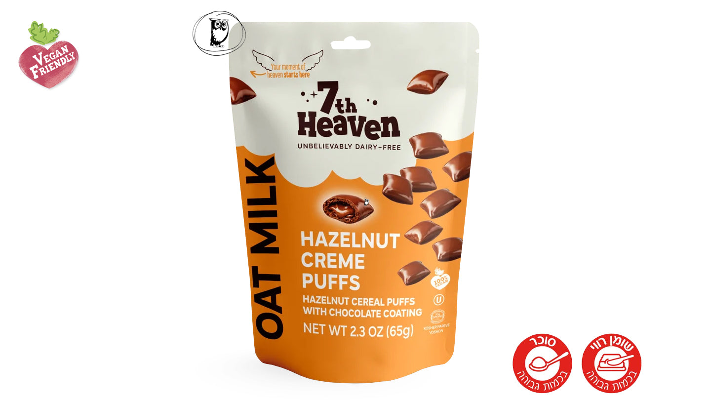 כריות דגנים פריכות במילוי קרם אגוזי לוז - 7th Heaven Hazelnut Creme Puffs