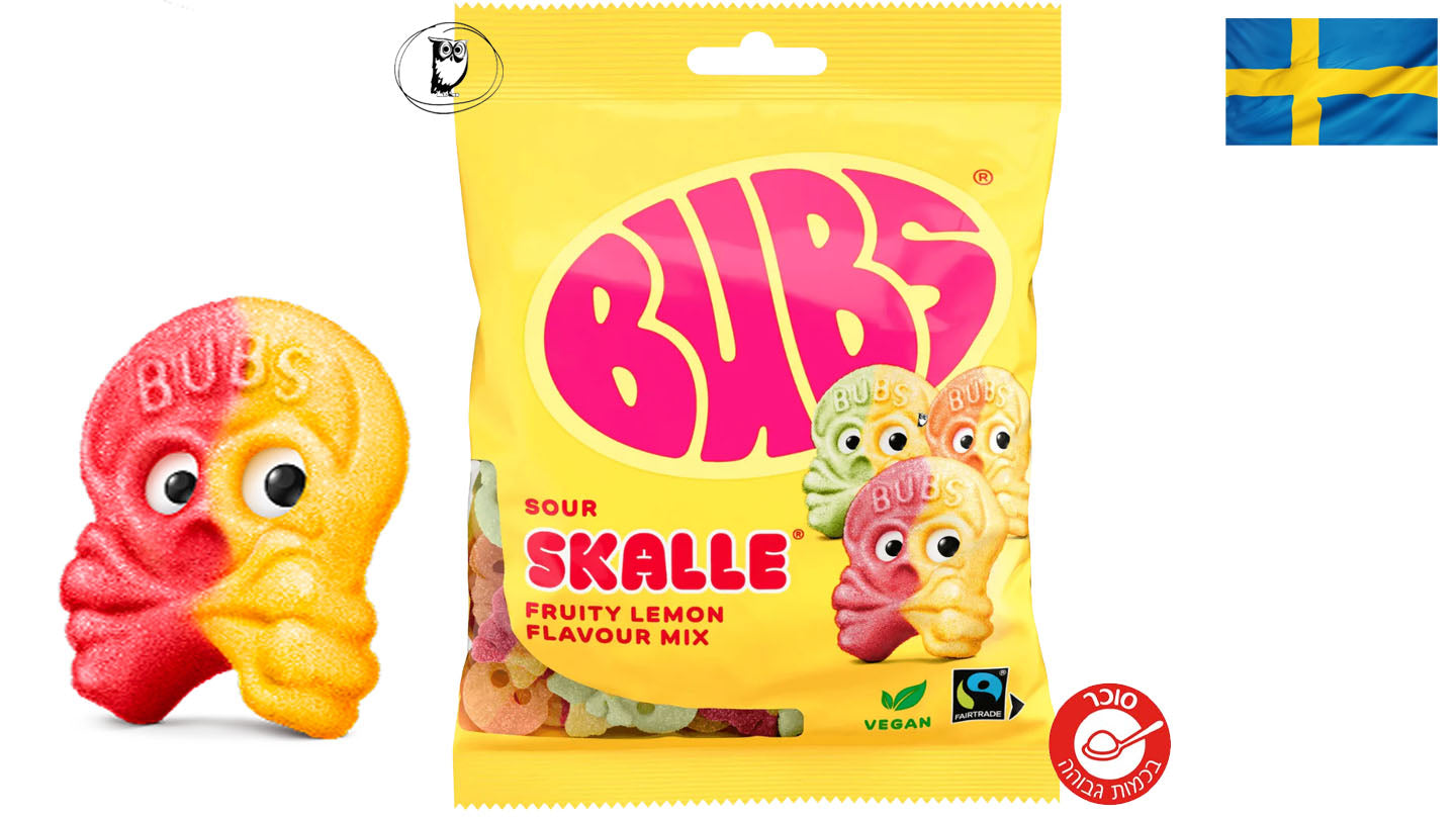 גומי גולגולת חמוץ בטעמי פירות ולימון - Bubs Skalle Sour Fruity Lemon Flavour Mix