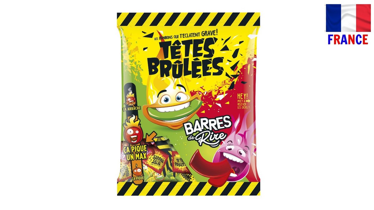 حلوى التوفي الحامضة بنكهات التفاح والفراولة - têtes brûlées