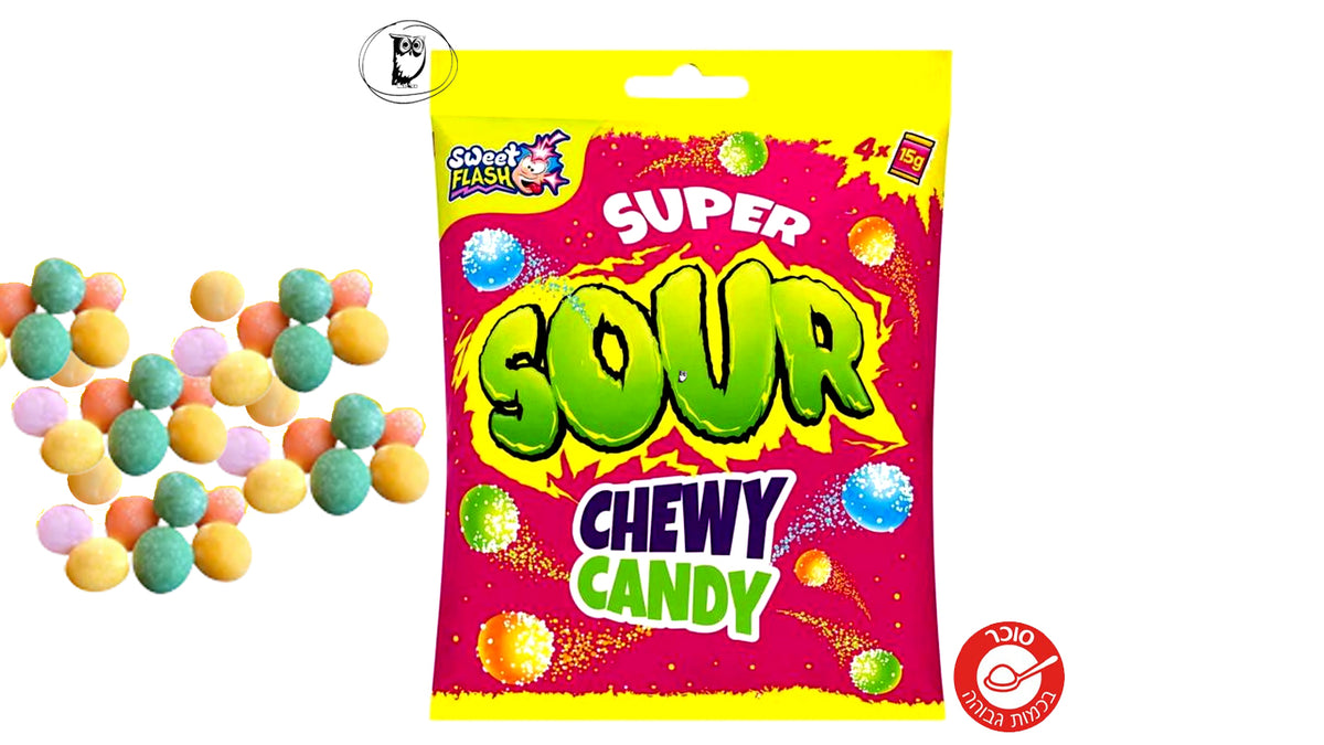 סוכריות גומי חמוצות בטעמי פירות - Sweet Flash Super Sour Chewy Candy