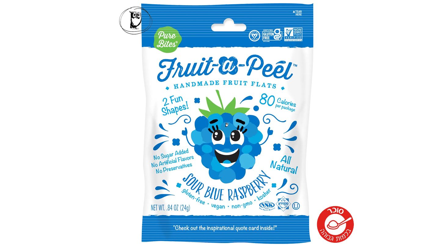 חטיף פירות טבעי בטעם פטל כחול חמוץ - Pure Bites Fruit-A-Peel Sour Blue Raspberry