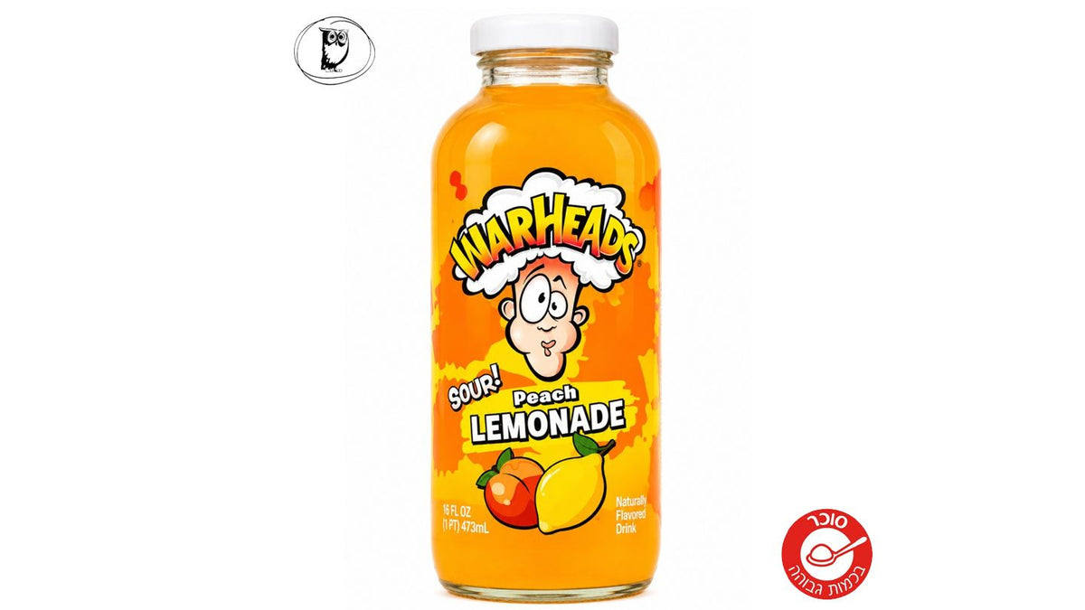 בקבוק משקה תוסס חמוץ בטעם לימונדה-אפרסק - Warheads Sour! Peach Lemonade