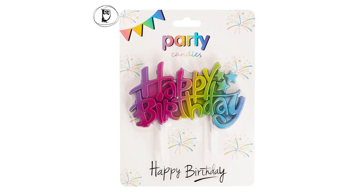 נר יום הולדת צבעוני בעיצוב הכיתוב Happy Birthday