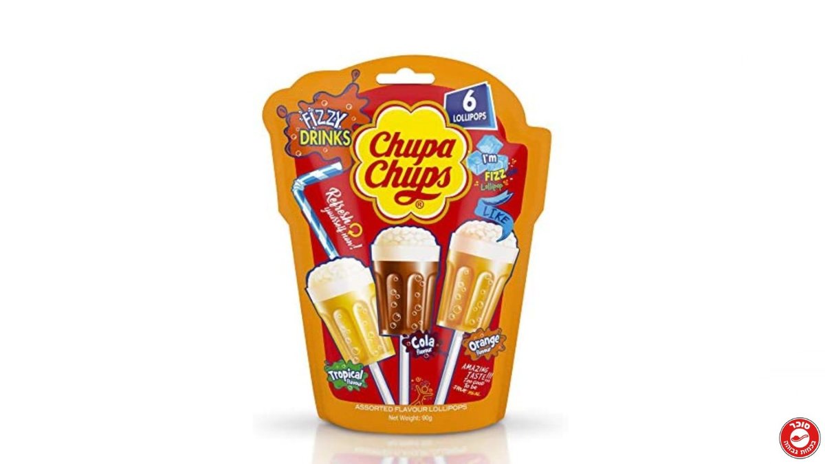 צ'ופה צ'ופס סוכריות על מקל בטעמי שתיה מוגזת CHUPA CHUPS FIZZY DRINKS