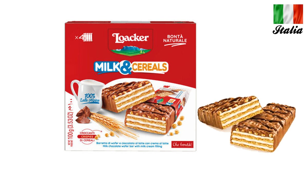 לואקר מארז 4 חטיפי וופל במילוי קרם חלב, דגנים ושוקולד - LOACKER Milk & Cereals