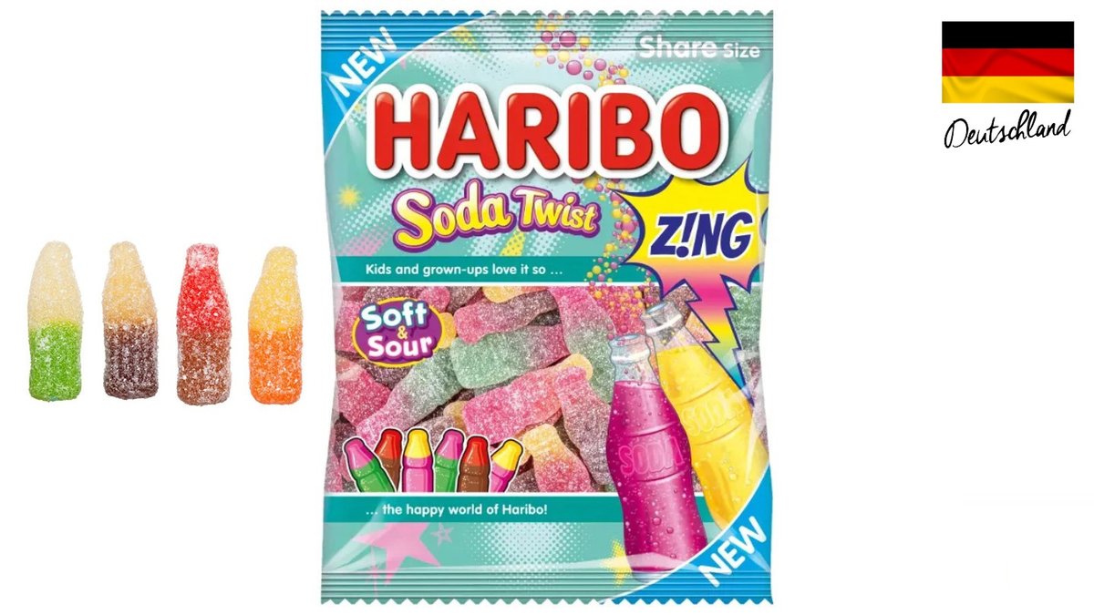 HARIBO SODA TWIST gummy in the shape of sour drink bottles