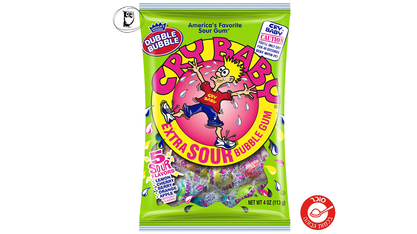 שקית גדולה של מסטיקים חמוצים -Dubble Bubble Cry Baby Extra Sour Bubble Gum