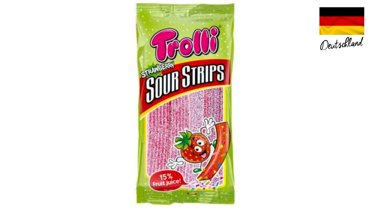 גומי טרולי פסים חמוצים בטעם תות - TROLLI STRAWBERRY SOUR STRIPES