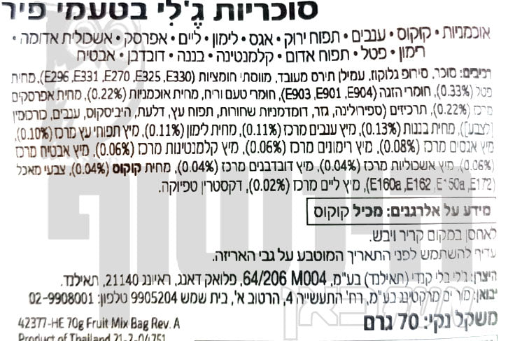 Uploaded ingredient image for ג'לי בלי סוכריות גומי מיקס פירות - JELLY BELLY FRUIT MIX