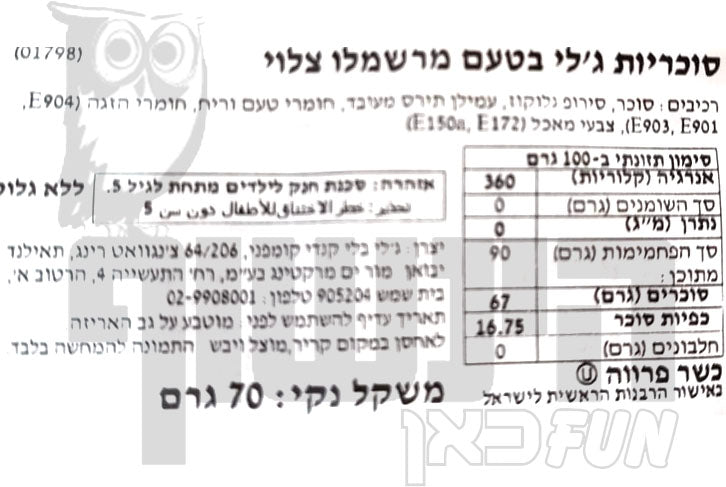 Uploaded ingredient image for ג'לי בלי סוכריות גומי בטעם מרשמלו מהמדורה - Jelly Belly Toasted Marshmallow