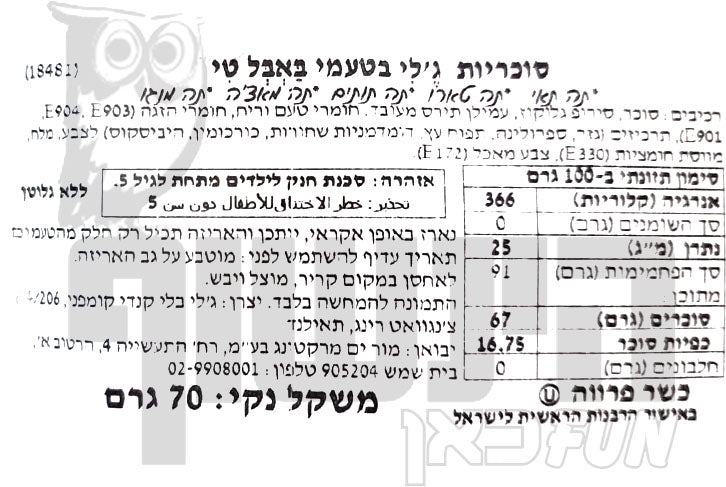 Uploaded ingredient image for ג'לי בלי סוכריות גומי בטעם באבל טי -  Jelly Belly Bubble Tea