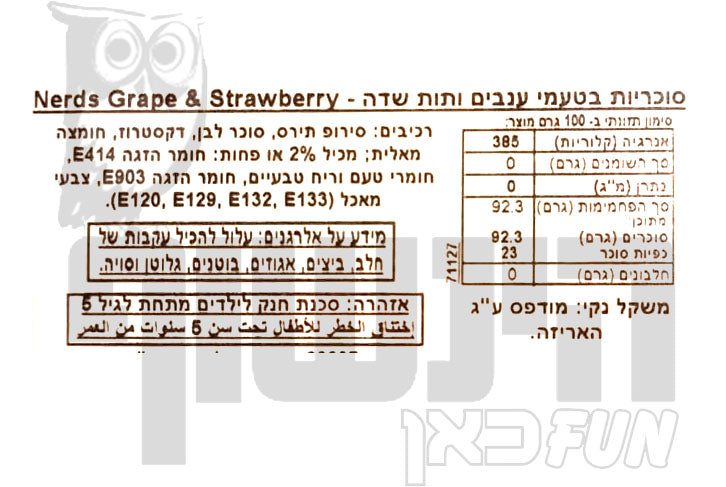 Uploaded ingredient image for נרדס סוכריות בטעמי ענבים ותות - NERDS