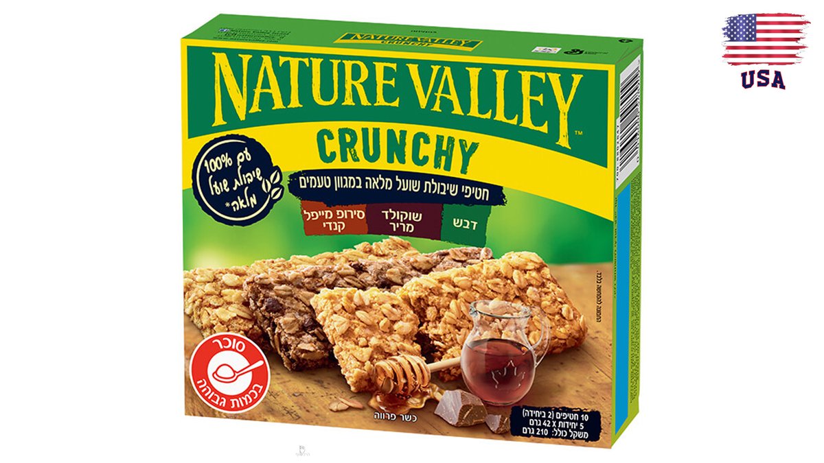 5 זוגות חטיפי שבולת שועל במגוון טעמים - Nature Valley Crunchy