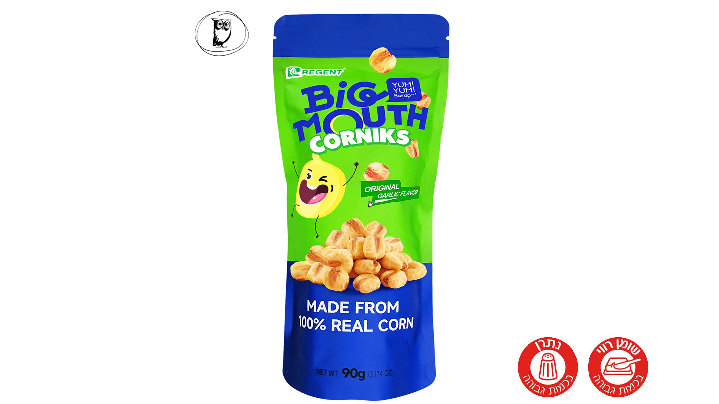 גרעיני תירס פריכים בטעם שום - Regent Big Mouth Corniks