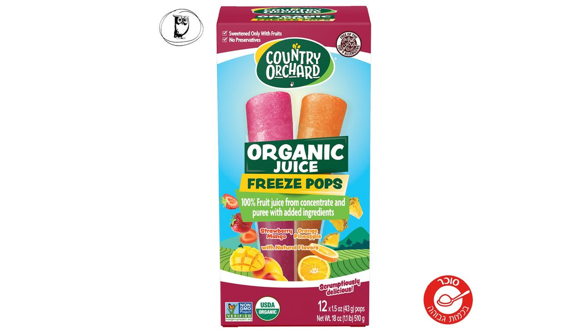 Country Orchard Organic Juice Freeze Pops - Strawberry, Mango, Orange and Pineapple Flavored Pops