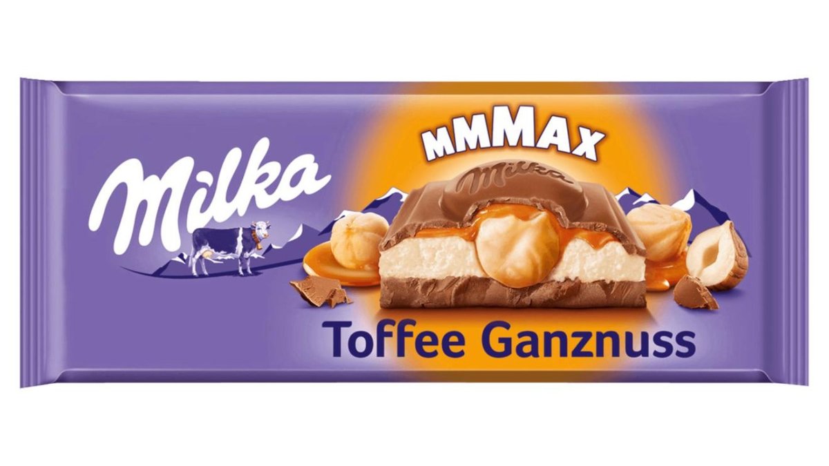 Milka giant milk chocolate bar with caramel toffee and hazelnut filling - MILKA MAX TOFFEE &amp; NUTS