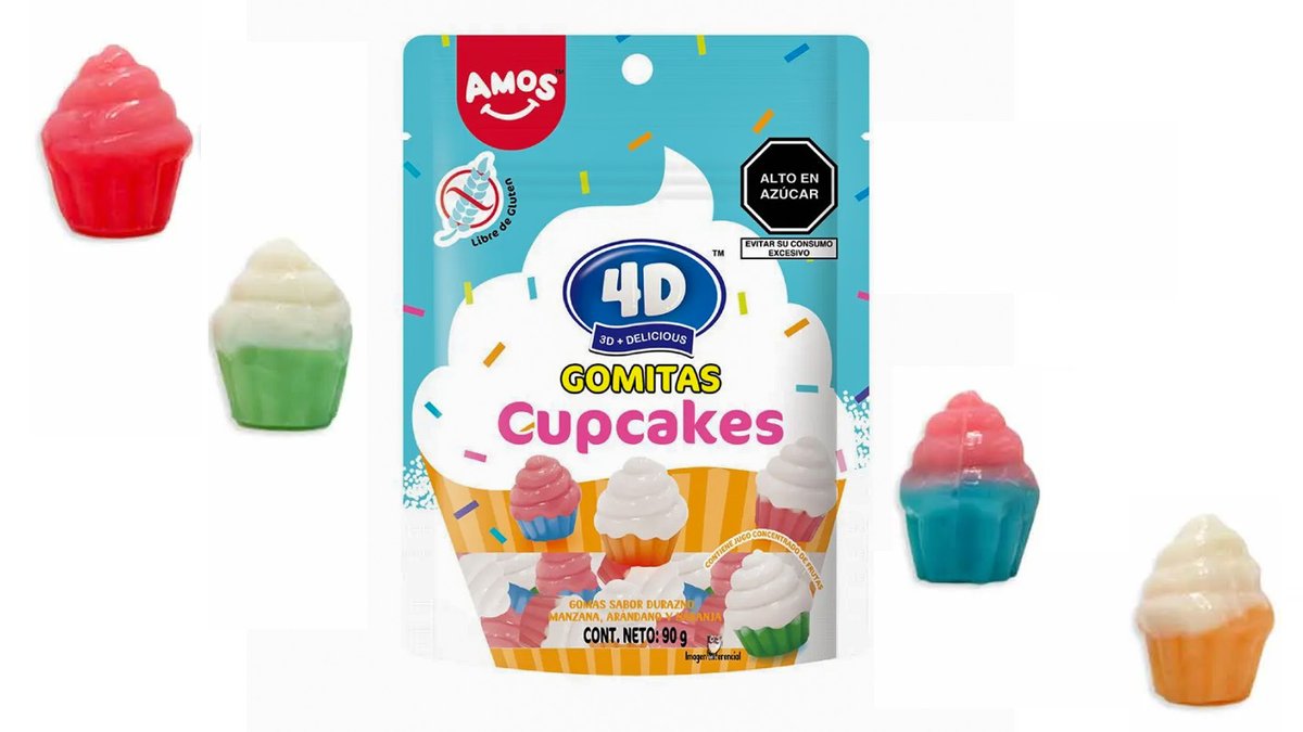 גומי 4D בצורת קאפקייקס בטעמי פירות - AMOS 4D Cupcakes