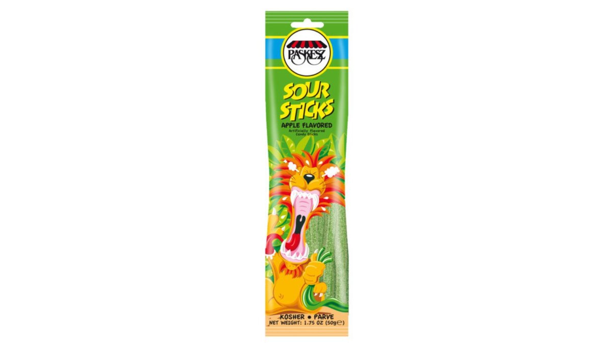Apple-flavored sour gummy sticks - Paskesz Sour Sticks APPLE