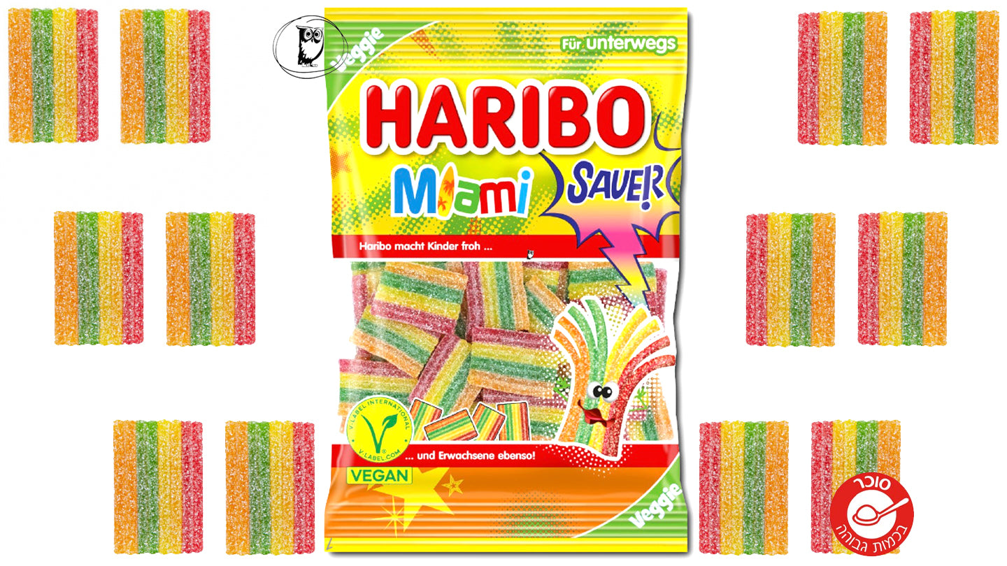 Fruit-flavored sour mat pieces - Haribo Miami Sauer