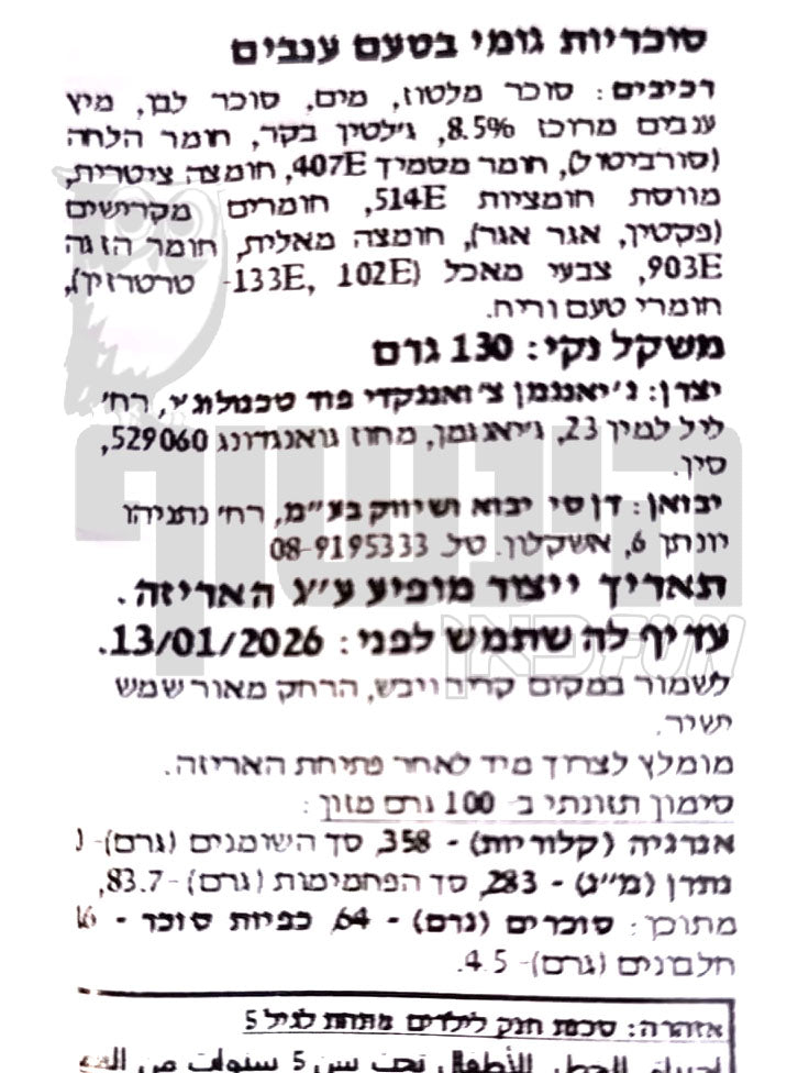 Uploaded ingredient image for סוכריות גומי מתקלפות בטעם ענבים - Green Grapes Peelable Fudge