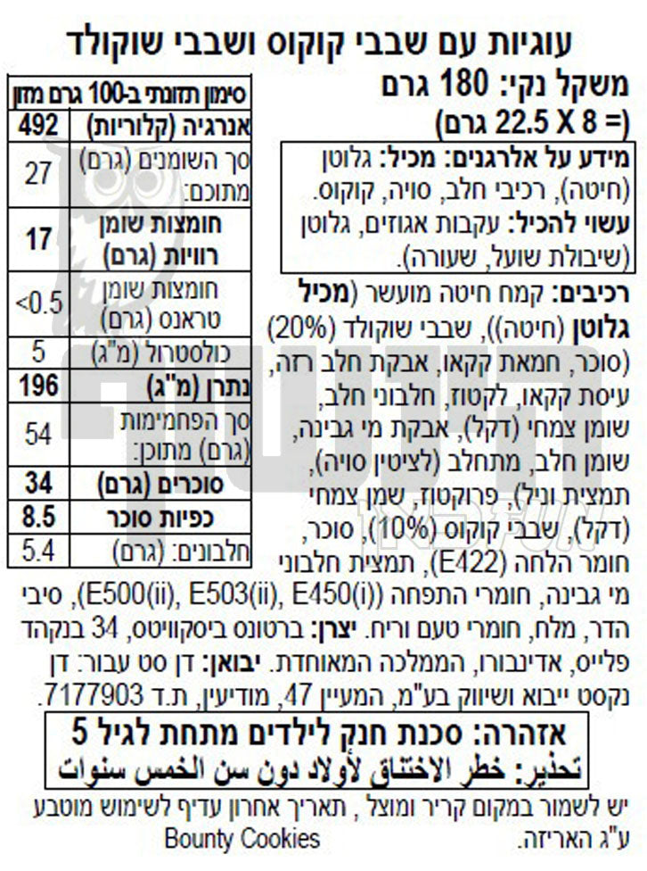 Uploaded ingredient image for עוגיות באונטי קוקוס ושוקולד רכות - BOUNTY