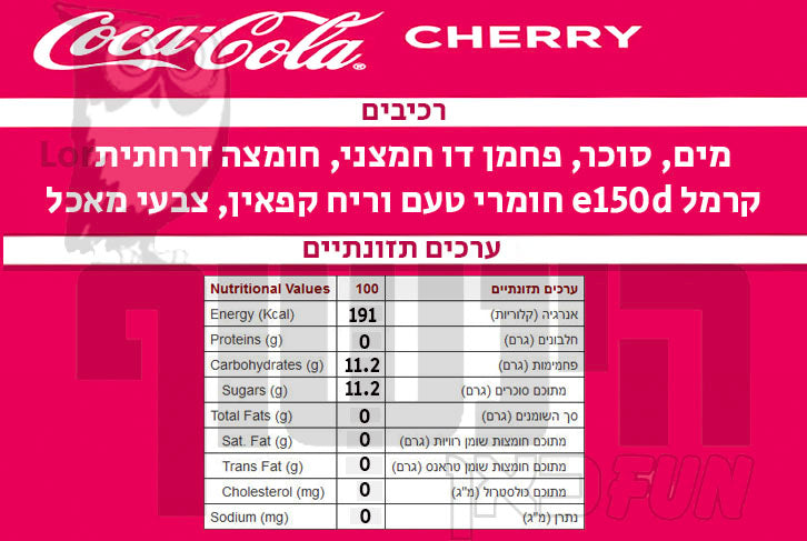 Uploaded ingredient image for קוקה קולה דובדבן