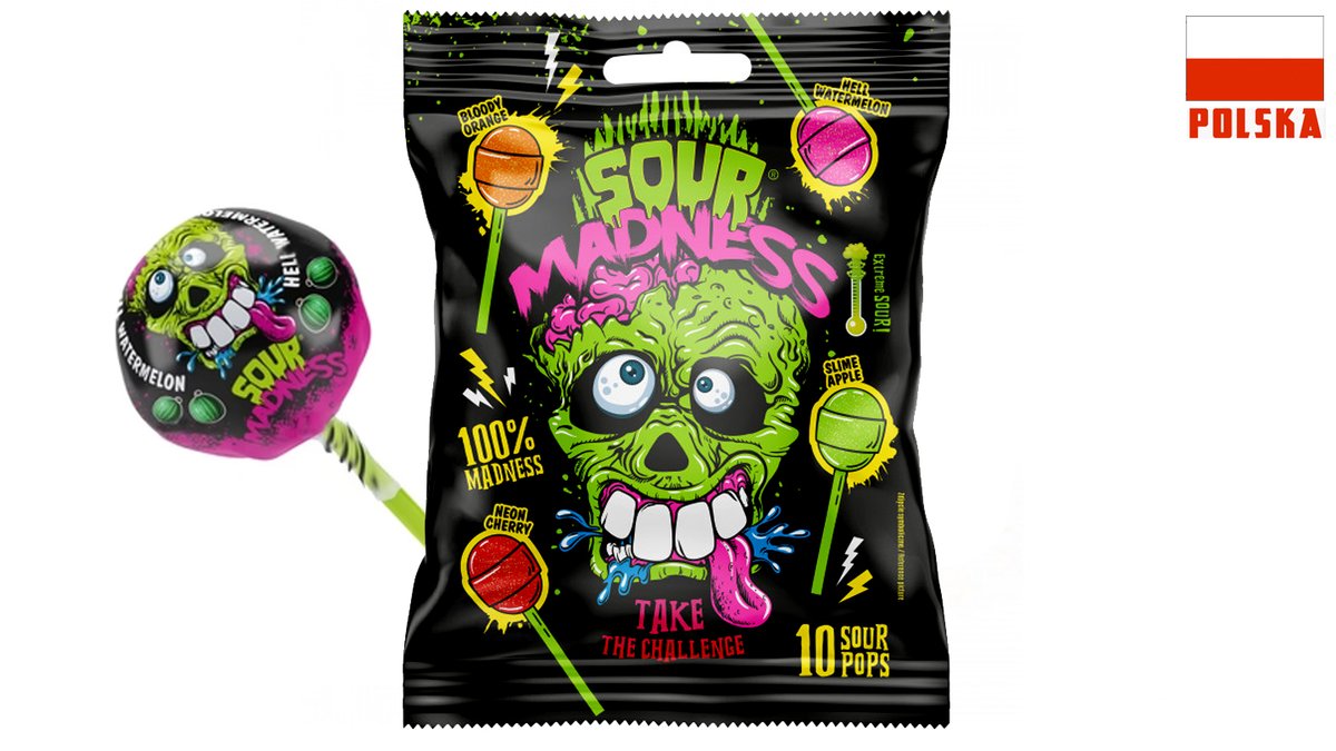 סוכריות על מקל חמוצות באסטרים- מארז 10 יחידות  SOUR MADNESS