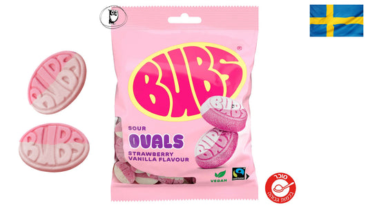 גומי חמוץ בטעם וניל ותות - Bubs Ovals Sour Strawberry Vanilla