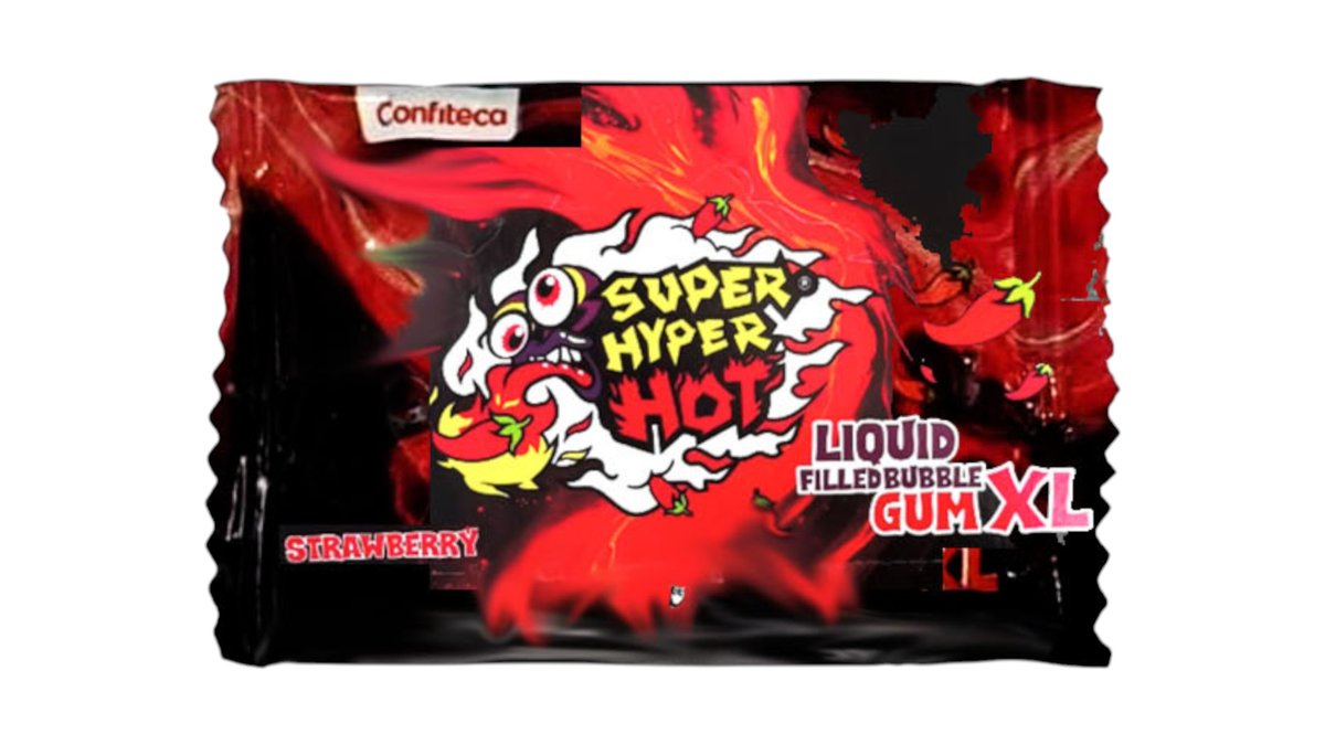 מסטיק במילוי נוזל חריף בטעם תות - SUPER HYPER HOT
