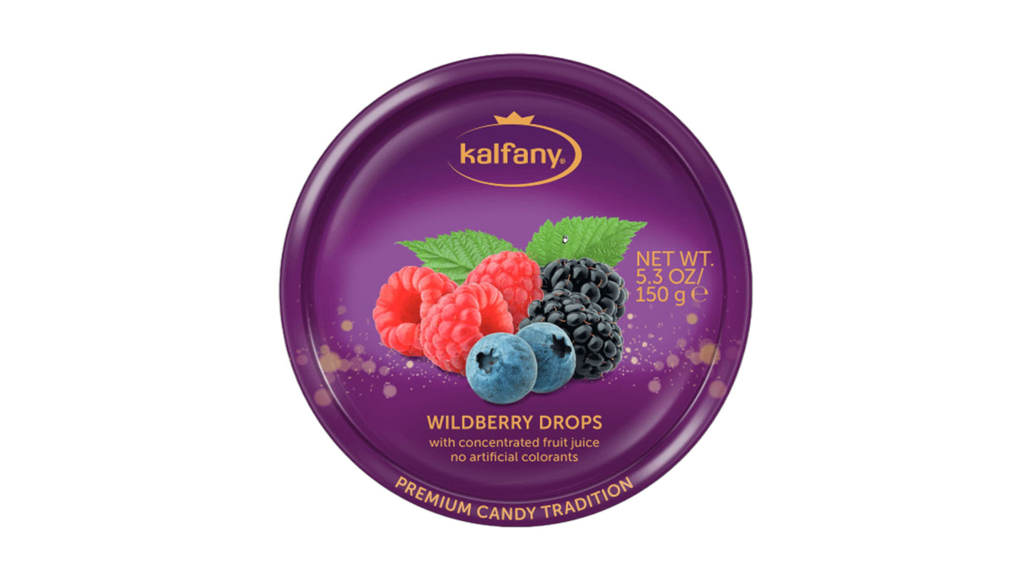 Cherry-flavored hard candies in a tin can KALFANY cherry Drops