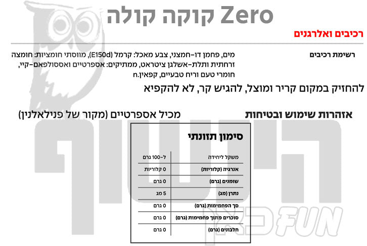 Uploaded ingredient image for קולה זירו בפחית