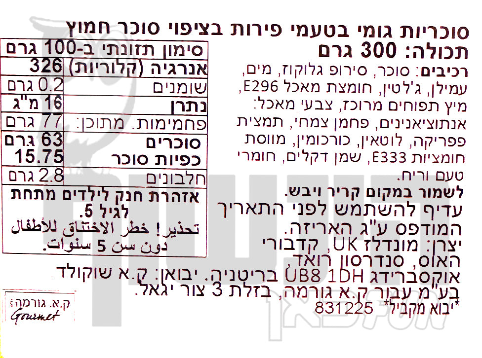 Uploaded ingredient image for סאוור פאץ' קידס בקרטון גדול - Sour Patch Kids