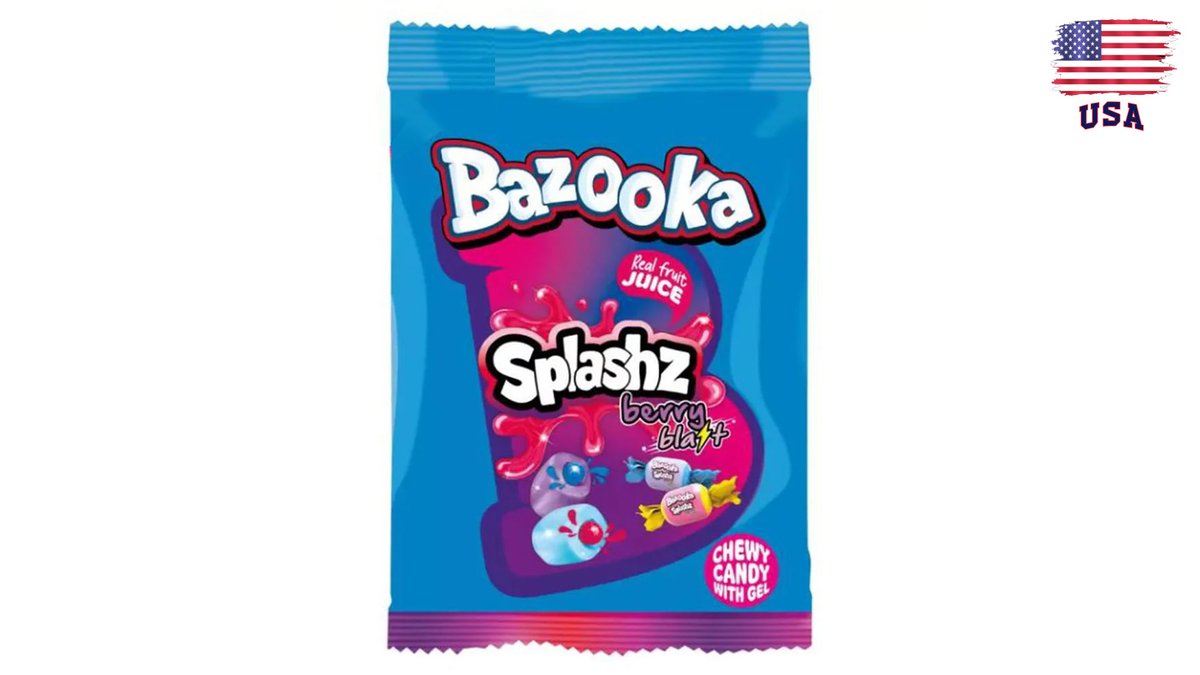 סוכריות לעיסה בטעם פירות יער במילוי ג'ל מתוק - BAZOOKA Splashz Berry Blast