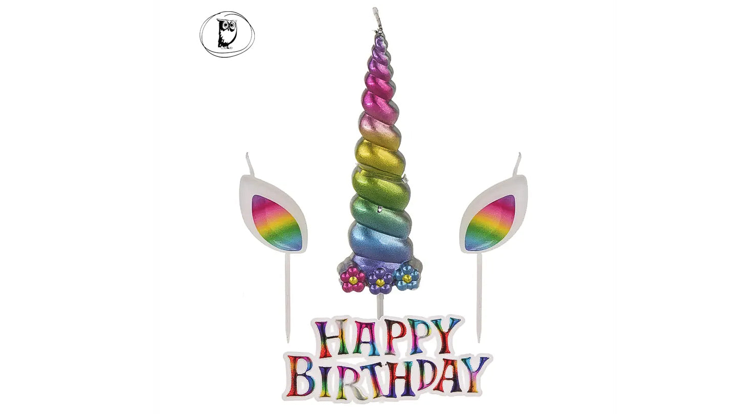 סט נרות יום הולדת - חד קרן צבעוני happy birthday