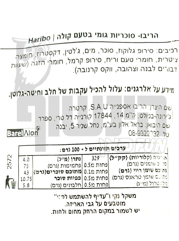 Uploaded ingredient image for HARIBO HAPPY Cola gummy
